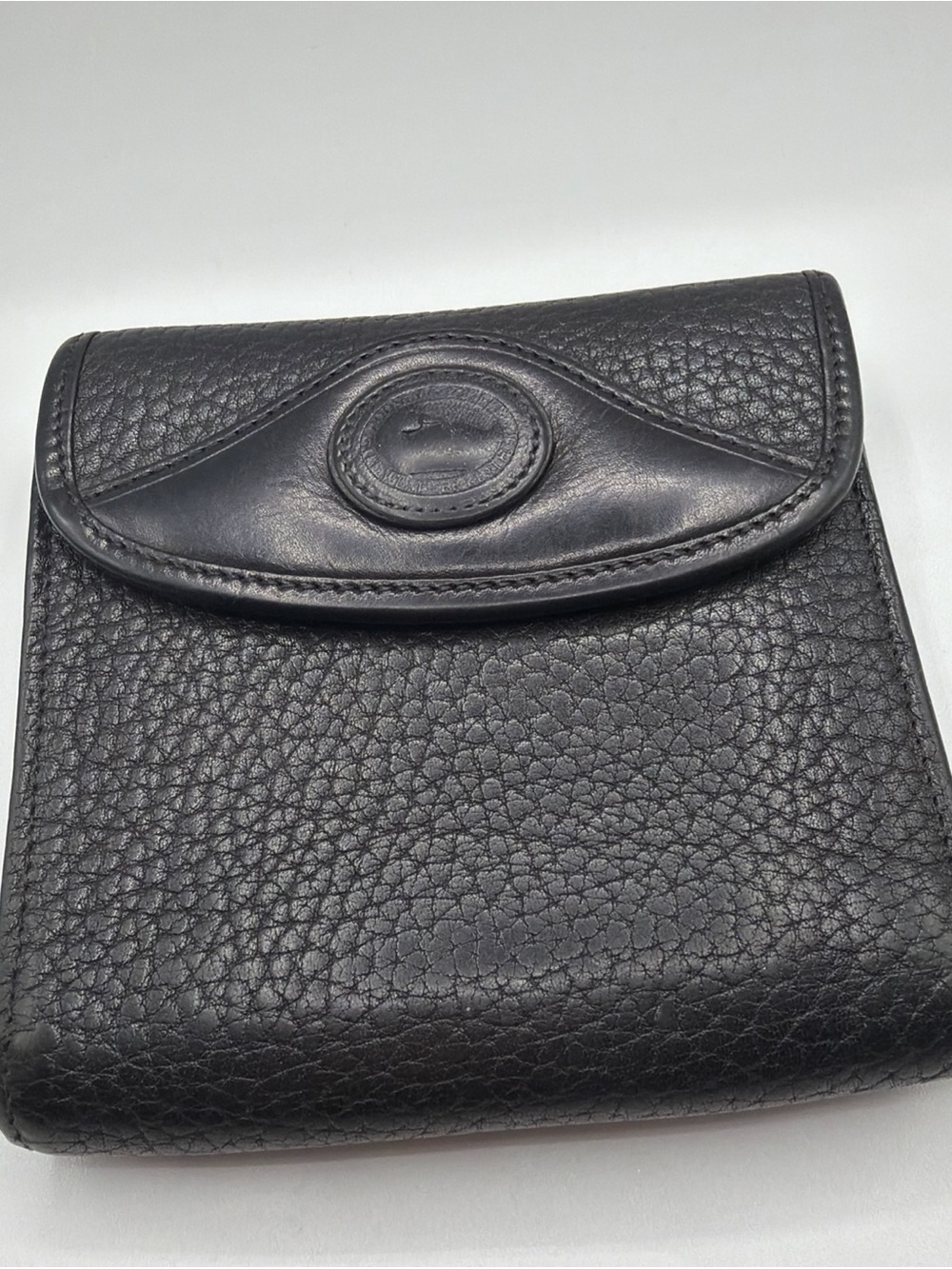 Vintage Dooney & Bourke Navy Blue Leather Tri-Fold Wallet Coin Purse Duck Logo